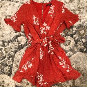Red floral romper